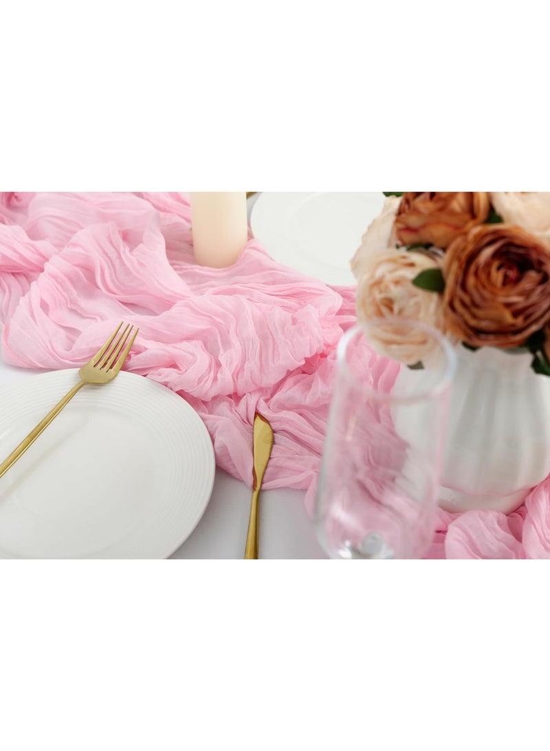 ليانغ مو ليوان 300*90CM مفرش مائدة شفاف، مفرش طاولة شفاف، مفرش مائدة شيشي لحفلات الزفاف، مفرش طاولة شاش بوهو، ديكور ريفي شفاف للمائدة 90*300 سم وردي - Image 4